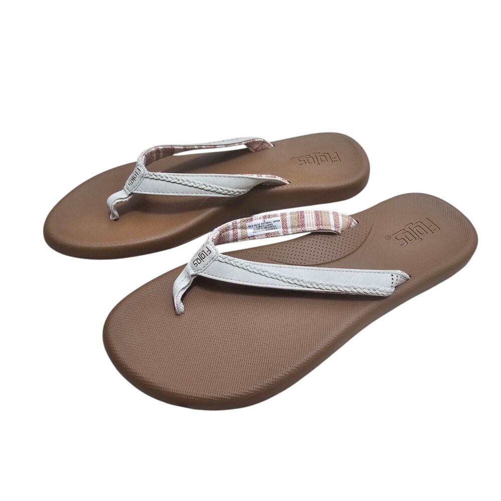 New Women's Flojos Flip Flop Beige/White 10